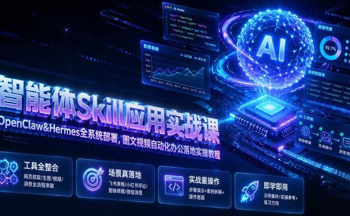 智能体Skill应用实战课：OpenClaw&Hermes全系统部署，图文视频自动化办公落地实操教程